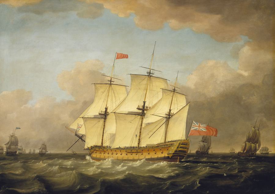 H.M.S. Victory at sea, 1793 attributed to artist Monamy Swaine (c.1750-c.1800)