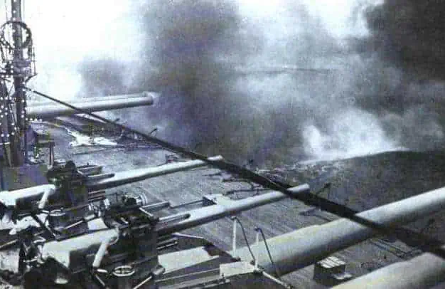 H.M.S. Dreadnought firing a broadside
