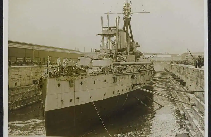 H.M.S. Dreadnought in dry dock