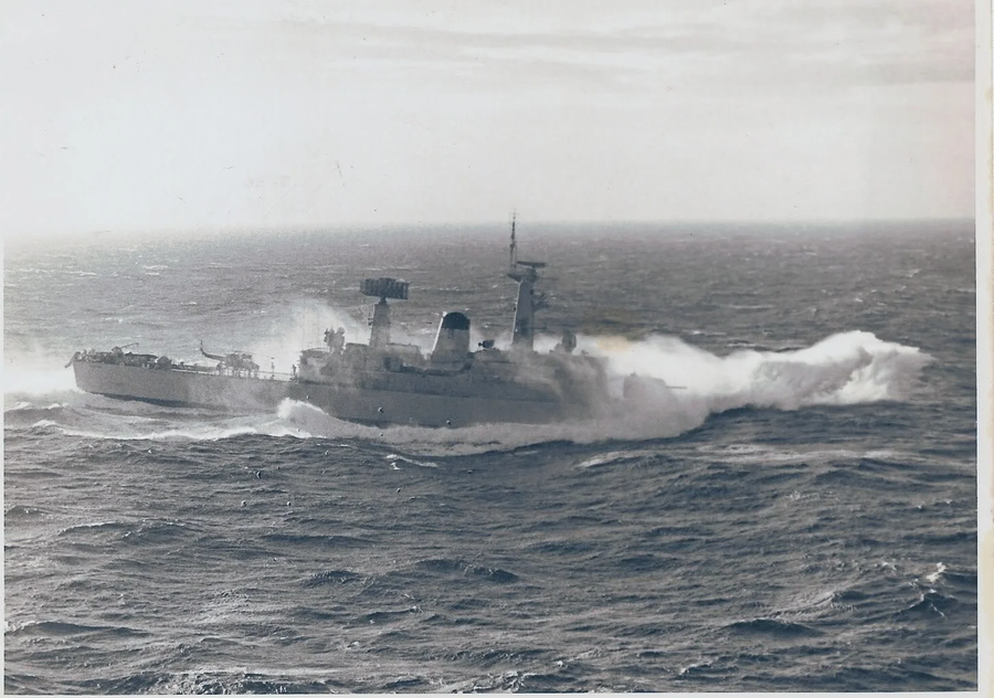 HMS Ajax (F114) wearing the weather