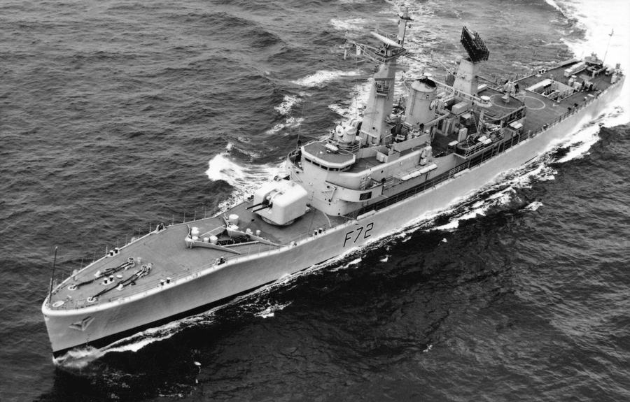 HMS Ariadne (F72) ariel view
