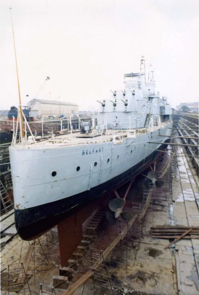 HMS Belfast (C35) in dry dock