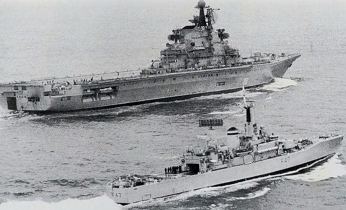 HMS Danae (F47) shadowing Soviet carrier Kiev 1975
