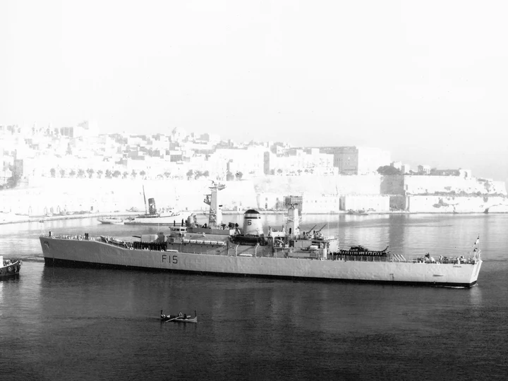 HMS Euryalus (F15) in Grand Harbour Malta