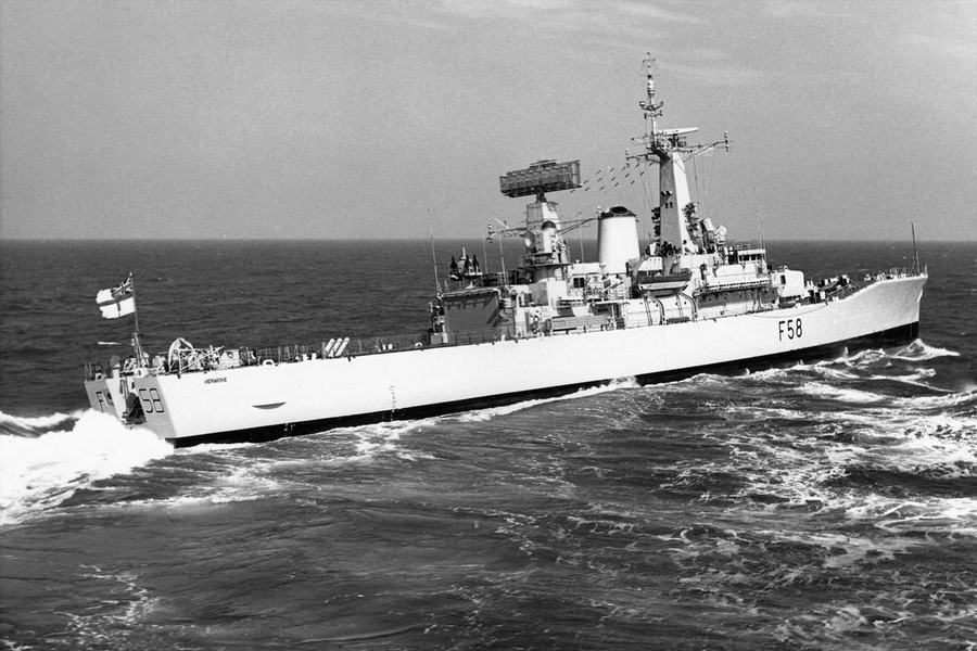 HMS Hermione (F58) at sea