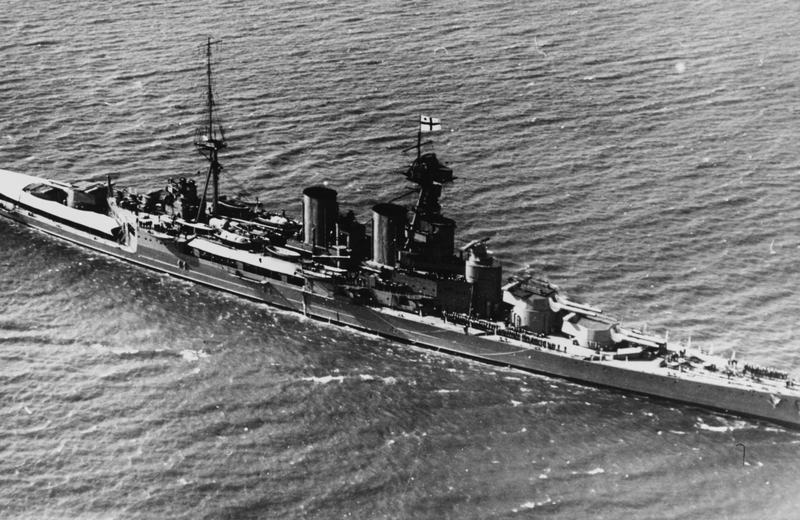 HMS Hood in American waters, circa June-July 1924. Note Vice-Admiral's flag flying from her foremast.