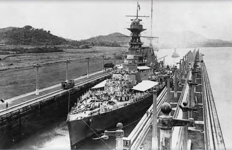 HMS Hood in the Panama Canal locks