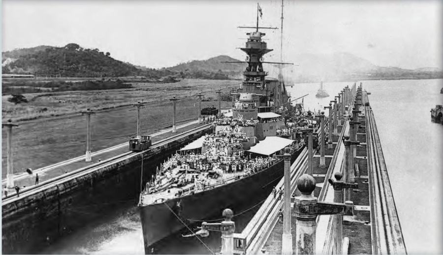 HMS Hood in the Panama Canal locks