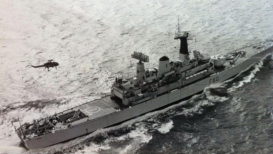 HMS Jupiter (F60) at sea
