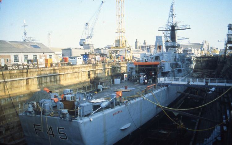 HMS Minerva (F45) in dry dock