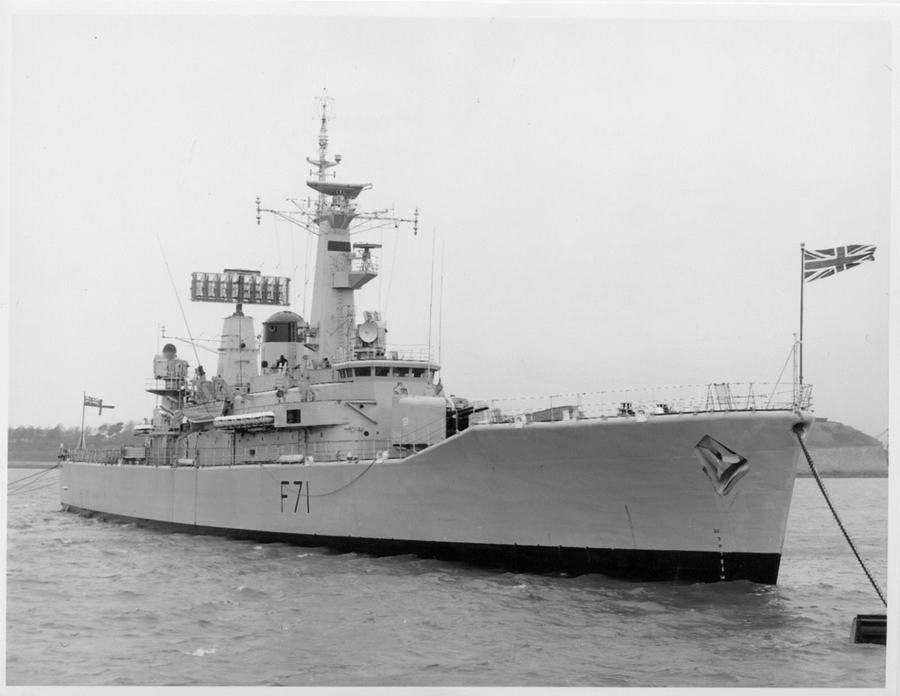 HMS Scylla (F71) on bouys