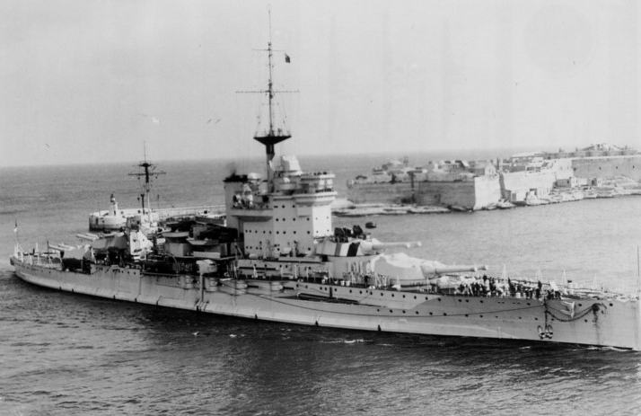 HMS Warspite entering Grand Harbour, Malta, 1940