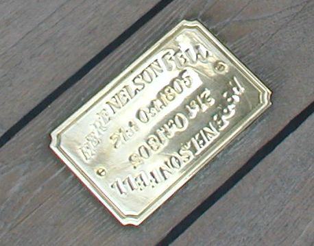 Plaque on HMS Victory Deck, Here Nelson Fell 21st October 1805. Photo credit Stephen D. Yardley